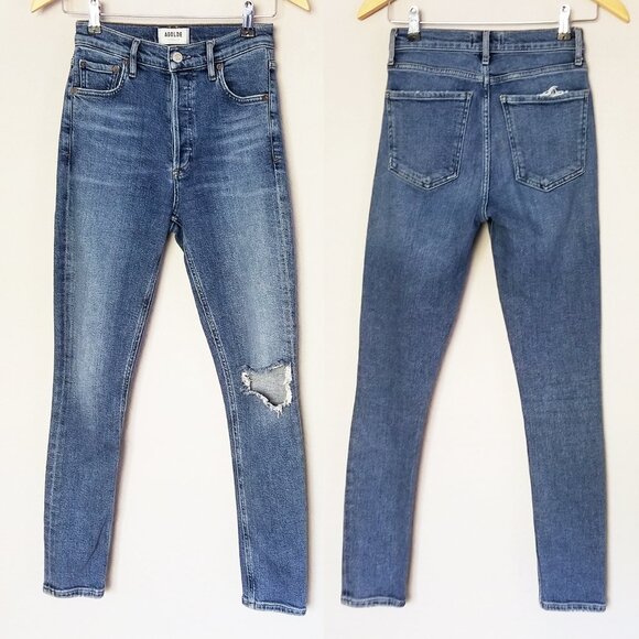 AGOLDE Nico High Rise Slim-Fit Distressed Jeans Shoreline Revolve Button Fly 23 - Picture 4 of 15